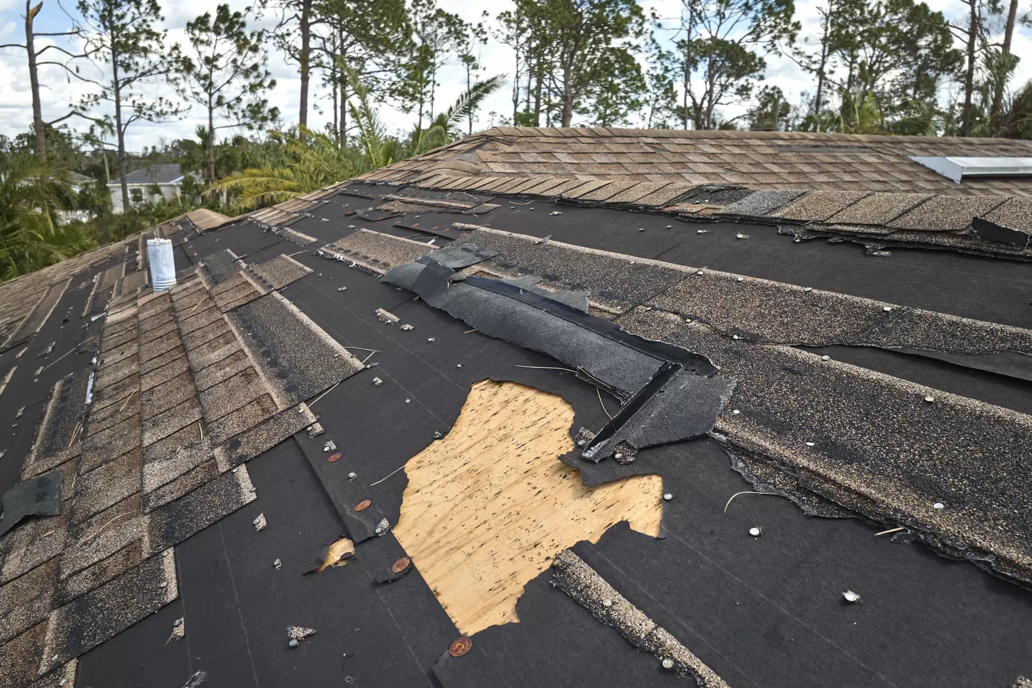 Storm damage to residential roof