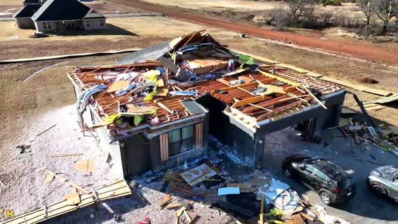 Tornado damage to homes in Purcell, Oklahoma from January 2026 outbreak