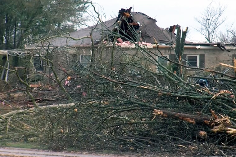 Severe storm damage to homes in the Southern United States